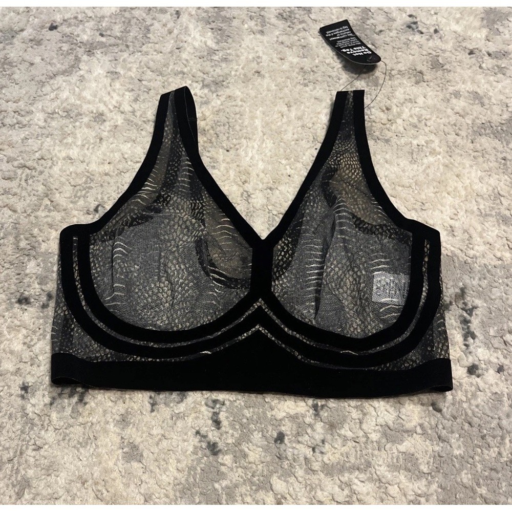 EBY Women's Black Sheer Bralette Wireless Pullover Bra Size Large DD Cup New